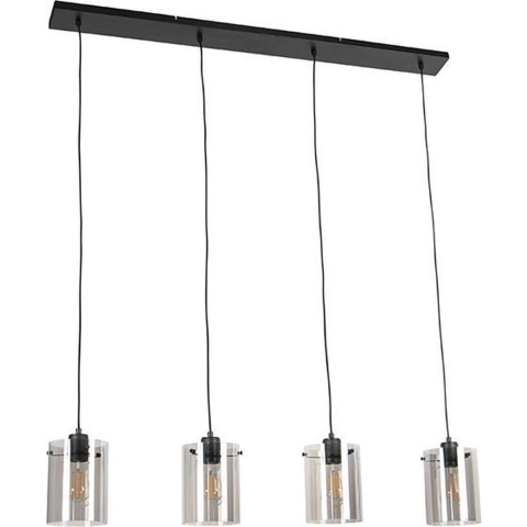 QAZQA Design hanglamp zwart met smoke glas 4-lichts - Dome
