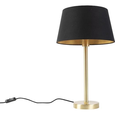 QAZQA Klassieke tafellamp messing met zwarte kap 32 cm - Simplo