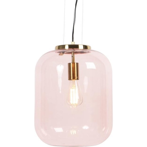 QAZQA Art Deco hanglamp messing met roze glas - Bliss