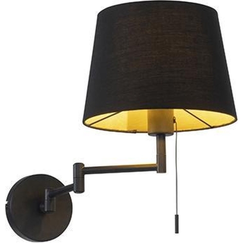 QAZQA Wandlamp zwart met zwarte kap en verstelbare arm - Ladas Deluxe