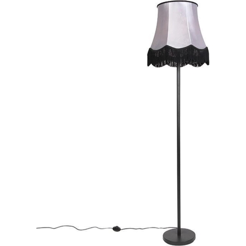 QAZQA Klassieke vloerlamp zwart met Granny B kap grijs - Simplo