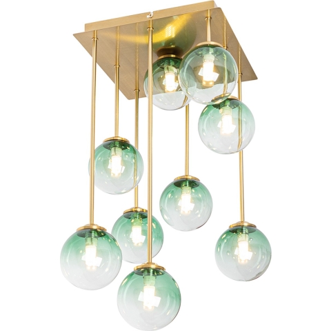 QAZQA Art Deco plafondlamp goud met groen glas 9-lichts - Athens