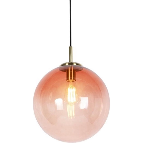 QAZQA Art deco hanglamp messing met roze glas 33 cm - Pallon