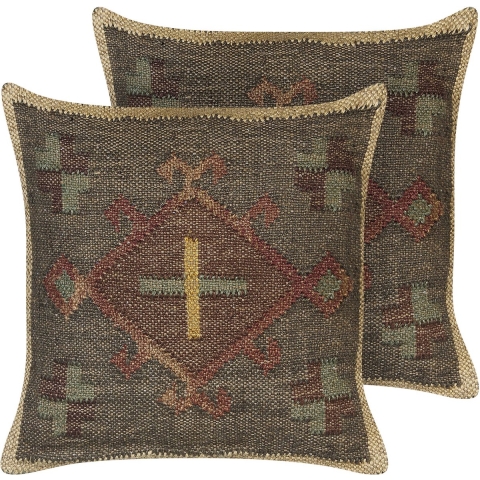 Beliani - KATORA - Sierkussen set van 2 - Groen - 45 x 45 cm - Jute