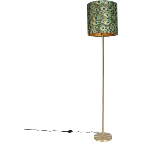 QAZQA Vloerlamp messing met pauw kap 40 cm - Simplo