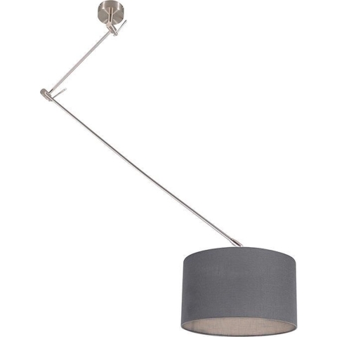 QAZQA Hanglamp staal met kap 35 cm donker grijs verstelbaar - Blitz