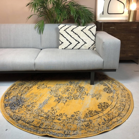 Eva Interior - Rond Vloerkleed - Bloom - Polypropyleen - Okergeel