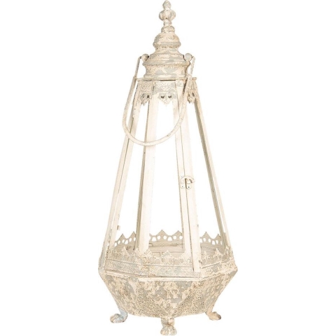 Clayre & Eef Lantaarn 30x30x68 cm Beige Ijzer Kaarsenhouder