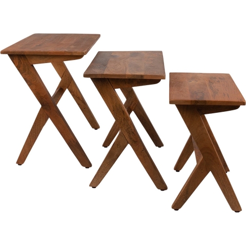 Clayre & Eef Bijzettafel Set van 3 54x35x51 cm Bruin Hout Rechthoek