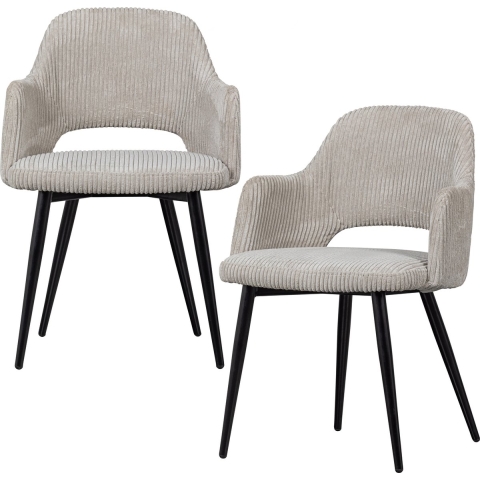 WOOOD Ferdy Eetkamerstoel - Polyester - Pearl - Set van 2