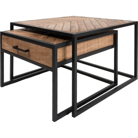 Home67 - Salontafel Ruby Visgraat - Bruin Mangohout - Set van 2
