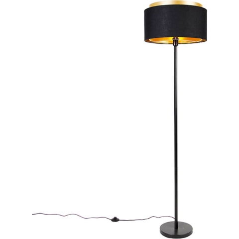 QAZQA Moderne vloerlamp zwart met kap zwart met goud - Simplo