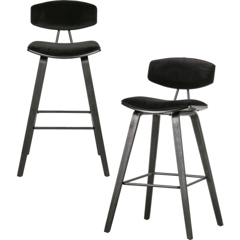 WOOOD Senn Barstoel - Fluweel - Zwart - Set van 2