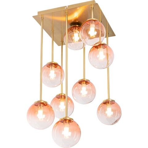 QAZQA Art Deco plafondlamp goud met roze glas 9-lichts - Athens