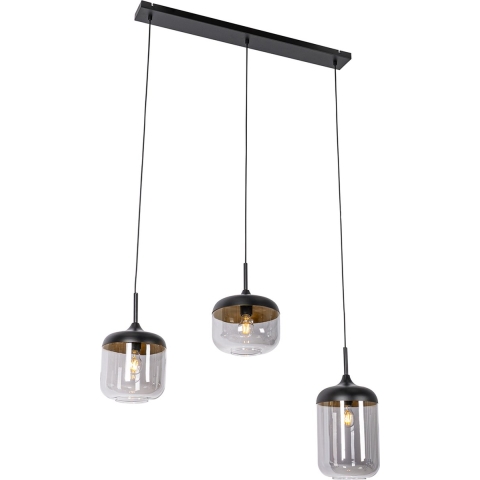 QAZQA Design hanglamp zwart met goud en smoke glas 3-lichts - Kyan
