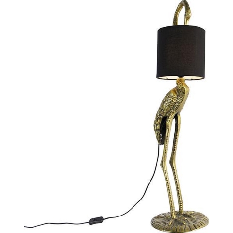 QAZQA Vintage vloerlamp messing stoffen kap zwart - Animal Kraanvogel