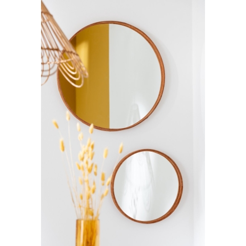 J-Line Spiegel Rond Leder Cognac Large