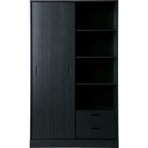 WOOOD Move schuifdeurkast - Grenen - Zwart - 200x120x42