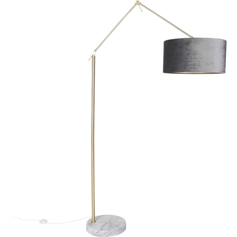 QAZQA Moderne vloerlamp goud velours kap grijs 50 cm - Editor