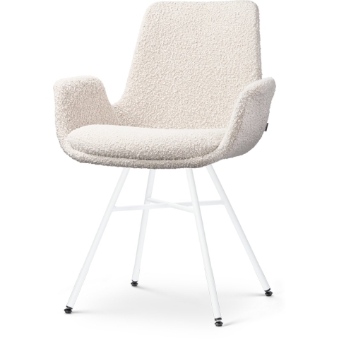Nolon Noa-Eef Eetkamerstoel Bouclé Beige - met Armleuning - Wit