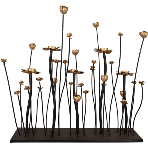 Clayre & Eef Kandelaar 69x15x66 cm Zwart Goudkleurig Ijzer Bloemen