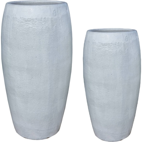 PTMD Rae White high ceramic pot round set of 2