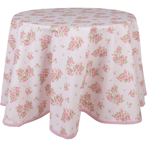 Clayre & Eef Tafelkleed Ø 170 cm Roze Katoen Rond Rozen
