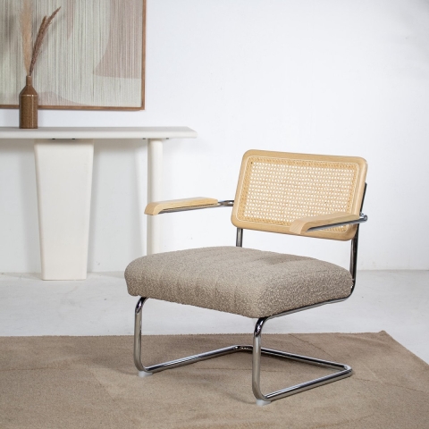 Giga Meubel - Fauteuil Taupe - Stof & Webbing - Chroom Onderstel