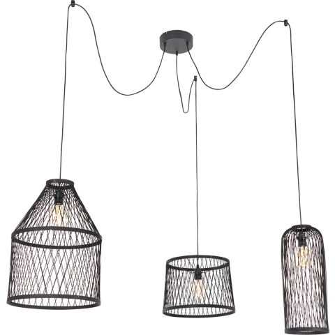 QAZQA Landelijke buiten hanglamp zwart rotan 3-lichts - Calamus