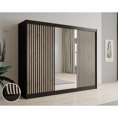 Meubella Kledingkast Lisbon 2 - Zwart - 250 cm - Met spiegel