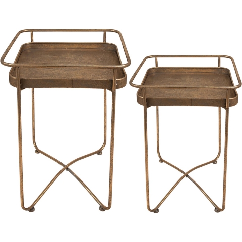 Clayre & Eef Bijzettafel Set van 2 38x38x53 cm Goudkleurig Metaal