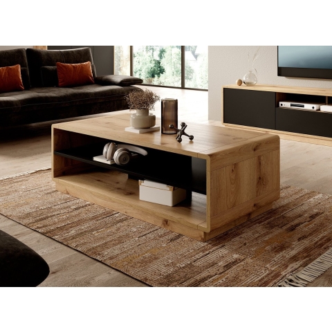 Meubella Salontafel Acuna - Mat zwart - Eiken - 120 cm