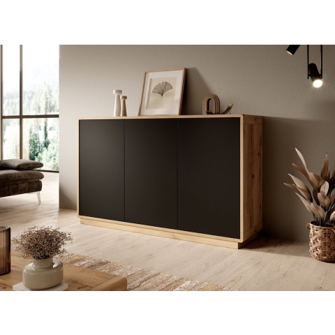 Meubella Dressoir Acuna - Mat zwart - Eiken - 160 cm