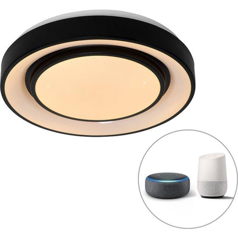 QAZQA Smart moderne plafondlamp zwart 38 cm incl. LED en RGB - Jochie