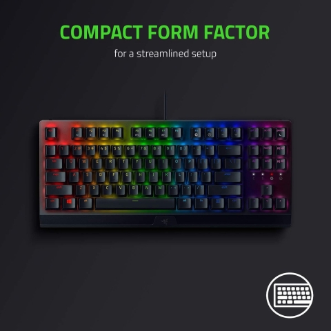 Razer BlackWidow V3 Tenkeyless Compact Mechanical Keyboard with Razer Chroma RGB - Fully Programmable Keys - Green Switch (Tactile & Clicky) - Nordic Layout