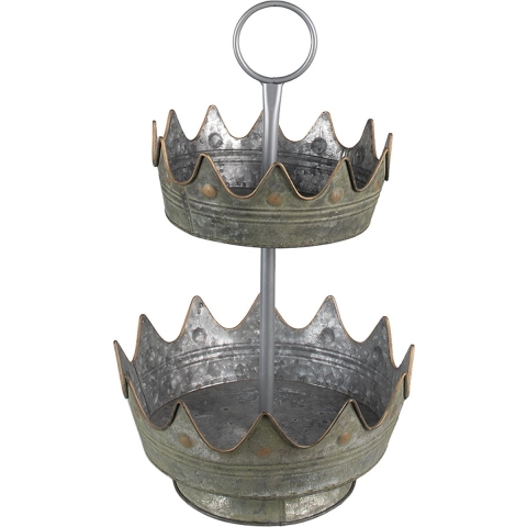 Clayre & Eef Etagère 2 laags Ø 33x53 cm Grijs Groen Metaal