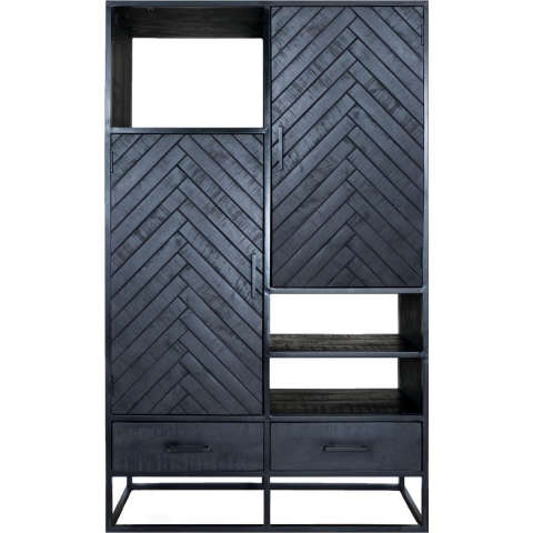 Home67 - Kast Roan Visgraat - Zwart Mangohout - 180 x 110 cm