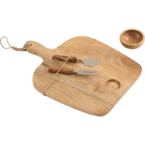 J-Line Mango kaasplank + mes + kom - hout - naturel - L