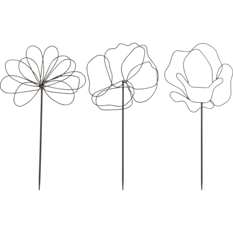 J-Line decoratie Tuin Bloemen - ijzer - zwart - 3 stuks