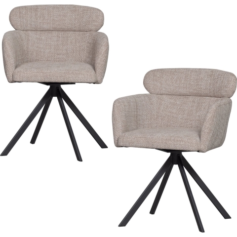 WOOOD Fenne Draaibare Eetkamerstoel - Polyester - Naturel - Set van 2