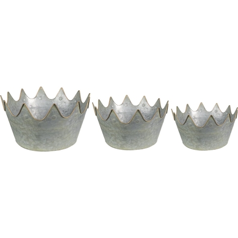 Clayre & Eef Planthouder Ø 43x21 cm Grijs Groen Metaal Rond Bloempot