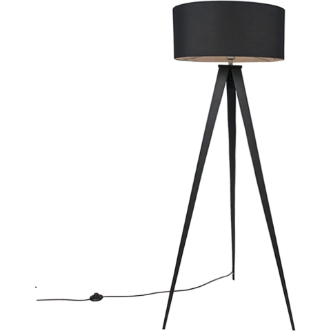 QAZQA Smart vloerlamp zwart met zwarte kap incl. Wifi A60 - Ilse