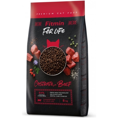 8kg Fitmin Cat For Life Castraat met rund droog kattenvoer