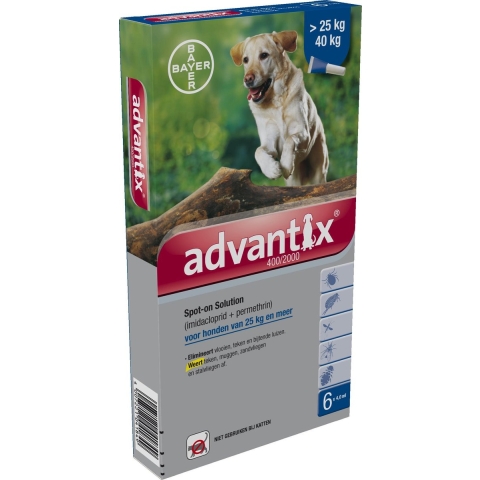 Advantix® 400/2000 Spot-On Solution voor Honden 25 - 40 kg - Dubbelpak: 2 x 6 Pipetten - BE