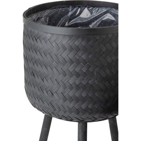 J-Line Bloempot bamboe - jute - zwart - Ø 37 cm - 3 stuks