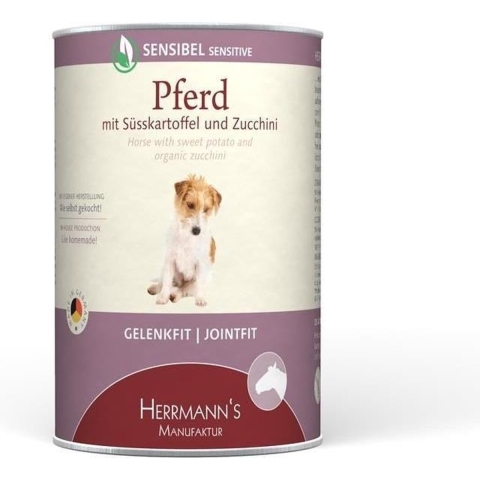 24x 400g Herrmann's Selection Sensitive Horse met bio zoete aardappel & bio courgette hondenvoer nat