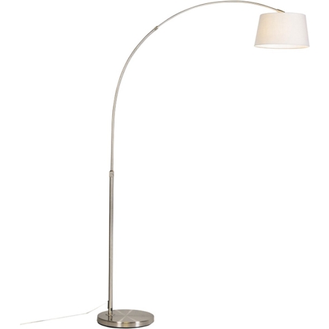QAZQA Moderne booglamp staal met witte stoffen kap - Arc Basic