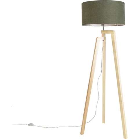 QAZQA Vloerlamp tripod hout met kap 50 cm groen - Puros