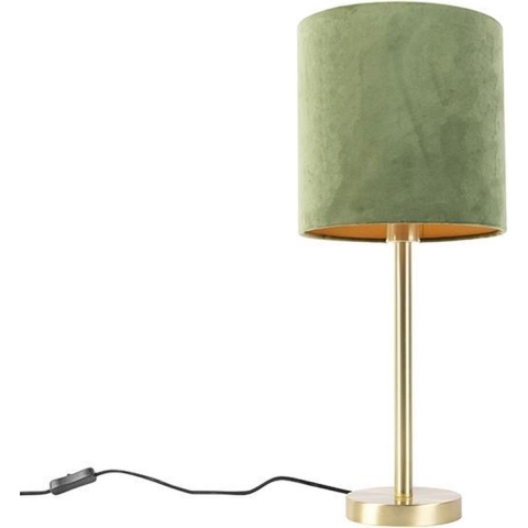QAZQA Botanische tafellamp messing met groene kap 25 cm - Simplo