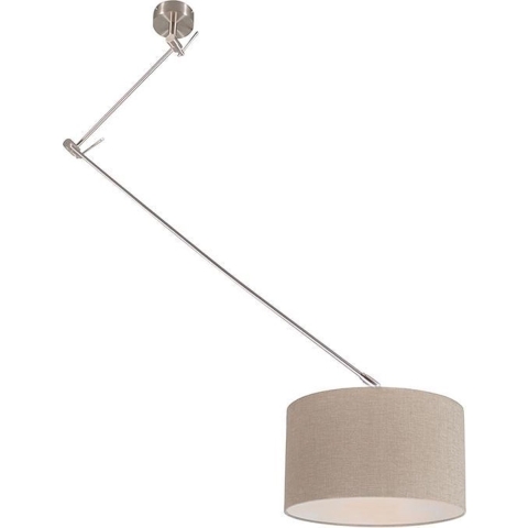 QAZQA Hanglamp staal met kap 35 cm lichtbruin verstelbaar - Blitz